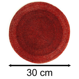 Red Beaded Glass Placemat | Round Red Kitchen Dining Table Place Mat - 30cm