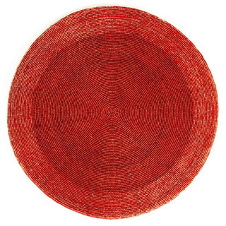 Red Beaded Glass Placemat | Round Red Kitchen Dining Table Place Mat - 30cm