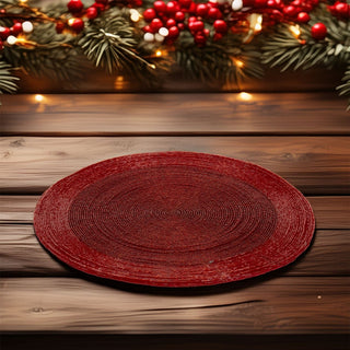 Red Beaded Glass Placemat | Round Red Kitchen Dining Table Place Mat - 30cm