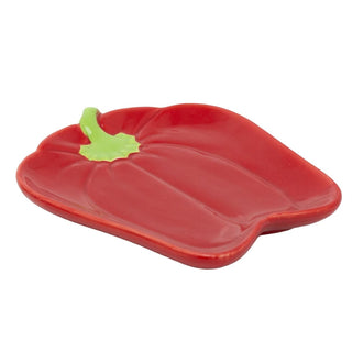 Red Bell Pepper Shaped Snack Plate, 16cm Ceramic Vegetable Side Dish for Tapas