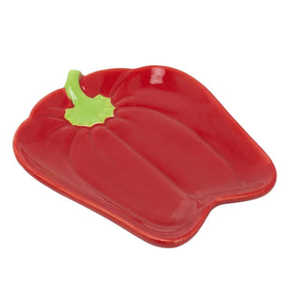Red Bell Pepper Shaped Snack Plate, 16cm Ceramic Vegetable Side Dish for Tapas