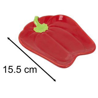 Red Bell Pepper Shaped Snack Plate, 16cm Ceramic Vegetable Side Dish for Tapas