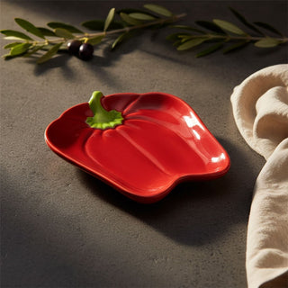 Red Bell Pepper Shaped Snack Plate, 16cm Ceramic Vegetable Side Dish for Tapas
