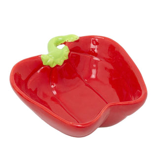 Red Ceramic Bell Pepper Bowl, 13cm Glazed Snack Tapas Serving Dish Tableware