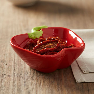 Red Ceramic Bell Pepper Bowl, 13cm Glazed Snack Tapas Serving Dish Tableware