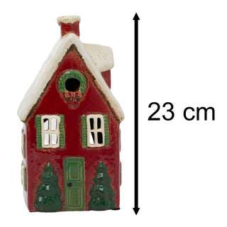 Red Ceramic Christmas House Tealight Holder | Candle Holder Cottage Ornament