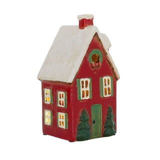 Red Ceramic Christmas House Tealight Holder | Candle Holder Cottage Ornament