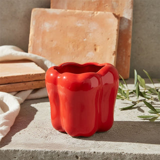 Red Ceramic Pepper Planter, 12cm Vegetable Shaped Plant Pot Indoor Outdoor