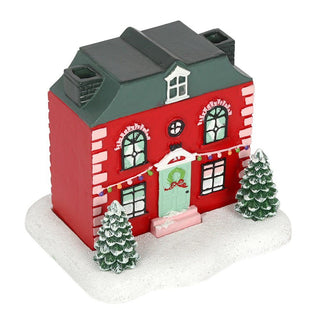 Red Christmas House Incense Burner Festive Cottage Ornament with Cinnamon Cones
