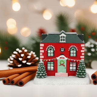 Red Christmas House Incense Burner Festive Cottage Ornament with Cinnamon Cones