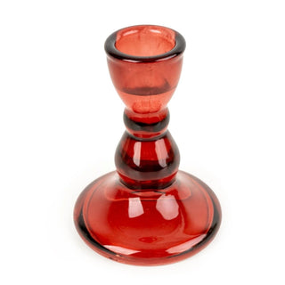 Red Glass Candlestick Holder, 9cm Dinner Candle Holder Glass Candle Stand