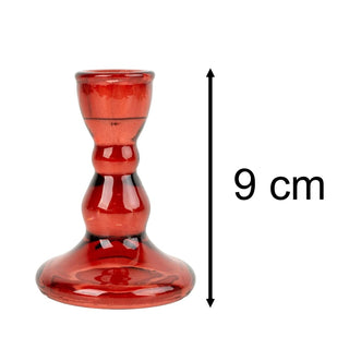 Red Glass Candlestick Holder, 9cm Dinner Candle Holder Glass Candle Stand