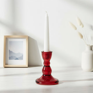 Red Glass Candlestick Holder, 9cm Dinner Candle Holder Glass Candle Stand