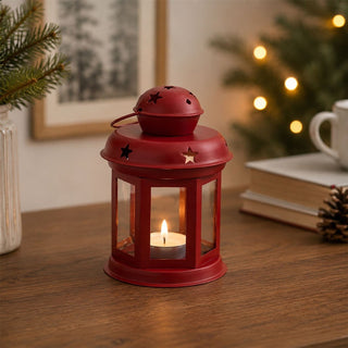 Red Moroccan Tealight Lantern, 13cm Indoor Outdoor Metal Hanging Candle Holder