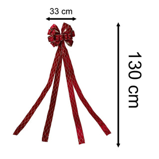 Red Velveteen Tree Top Bow with Long Streamer | Fabric Christmas Tree Topper