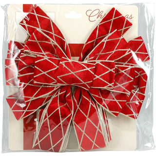 Red Velveteen Tree Top Bow with Long Streamer | Fabric Christmas Tree Topper