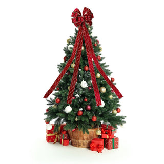 Red Velveteen Tree Top Bow with Long Streamer | Fabric Christmas Tree Topper