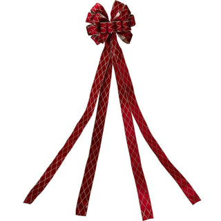 Red Velveteen Tree Top Bow with Long Streamer | Fabric Christmas Tree Topper