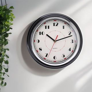Retro Red & Black Chunky Wall Clock | Vintage Round Wall - mounted Clock - 30cm