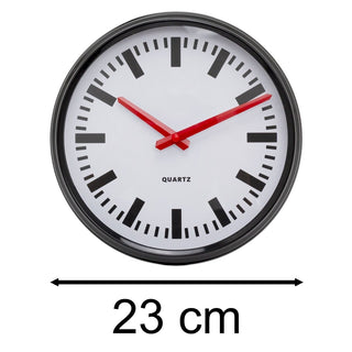 Retro Station Wall Mounted Clock | Black & Red Chunky Wall Clock - 23cm