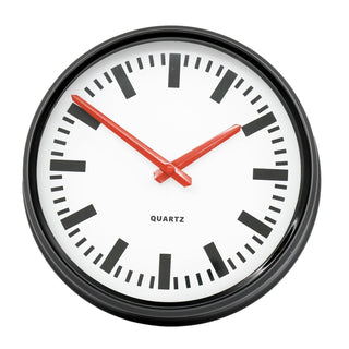 Retro Station Wall Mounted Clock | Black & Red Chunky Wall Clock - 23cm
