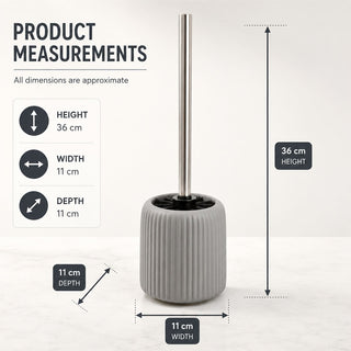 Ribbed Toilet Brush and Holder Set, 36cm Matt Grey Ceramic Loo Brush Holder