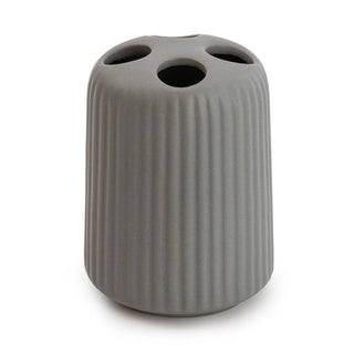 Ribbed Toothbrush Holder, 10.5cm Matt Grey Ceramic Bathroom Tumbler