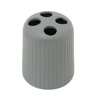 Ribbed Toothbrush Holder, 10.5cm Matt Grey Ceramic Bathroom Tumbler