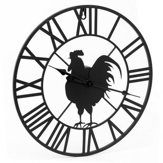 Roman Numeral Rooster Wall Clock | Black Metal Skeleton Wall Clock - 40cm