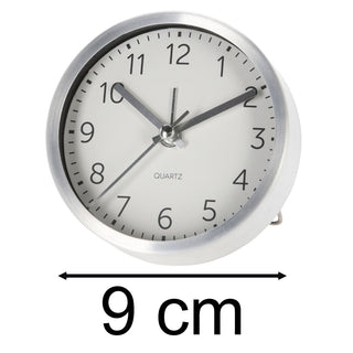 Round Analogue Alarm Clock | Modern Bedside Alarm & Desk Clock with Stand - 9cm
