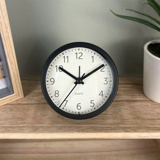 Round Analogue Alarm Clock | Modern Bedside Alarm & Desk Clock with Stand - 9cm
