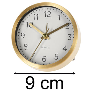 Round Analogue Alarm Clock | Modern Bedside Alarm & Desk Clock with Stand - 9cm