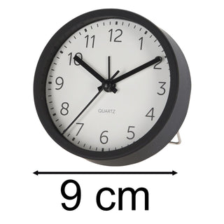 Round Analogue Alarm Clock | Modern Bedside Alarm & Desk Clock with Stand - 9cm