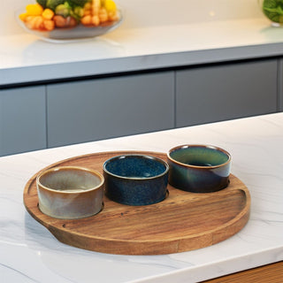Round Dip Bowl Set with Acacia Tray | Snack Platter for Dips, Fruit & More
