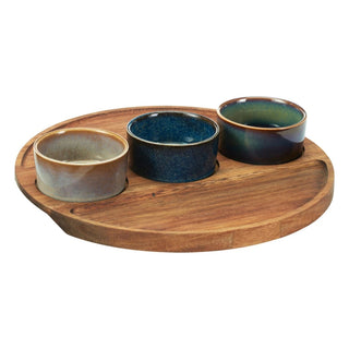 Round Dip Bowl Set with Acacia Tray | Snack Platter for Dips, Fruit & More