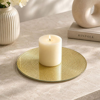 Round Gold Glitter Candle Plate, 15 cm Mirrored Glass Candle Stand