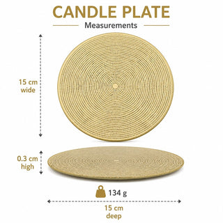 Round Gold Glitter Candle Plate, 15 cm Mirrored Glass Candle Stand