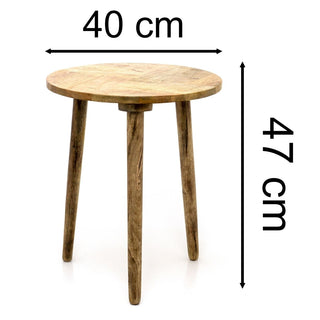 Round Herringbone Mango Wood Side Table | End Table For Living Room - 40x47cm
