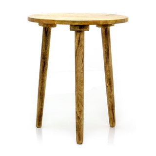 Round Herringbone Mango Wood Side Table | End Table For Living Room - 40x47cm