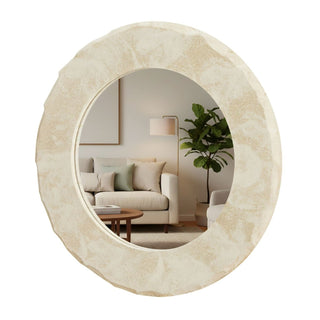 Round Marble Effect Wall Mirror 30cm Wooden Frame Decorative Wall Mounted Mirror