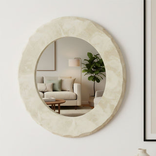 Round Marble Effect Wall Mirror 30cm Wooden Frame Decorative Wall Mounted Mirror