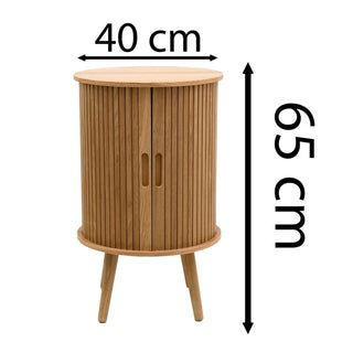 Round Sliding Door Storage Side Table | Scandi Style Wooden Bedside Cabinet