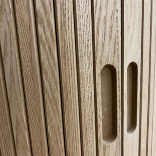 Round Sliding Door Storage Side Table | Scandi Style Wooden Bedside Cabinet