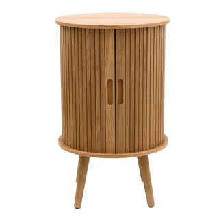 Round Sliding Door Storage Side Table | Scandi Style Wooden Bedside Cabinet