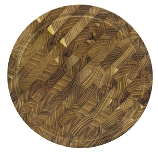Round Teak End Grain Chopping Board | Durable Wooden Kitchen Prep & Serving 30cm