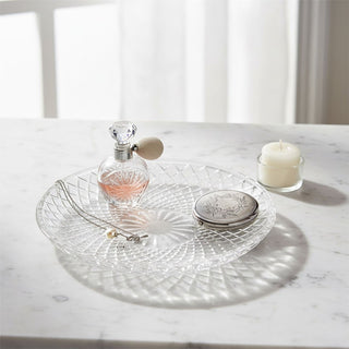 Round Vintage Style Glass Decorative Vanity Tray, 20cm Glass Candle Plate