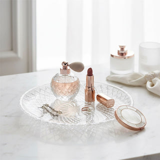 Round Vintage Style Glass Decorative Vanity Tray, 24.5cm Glass Candle Plate