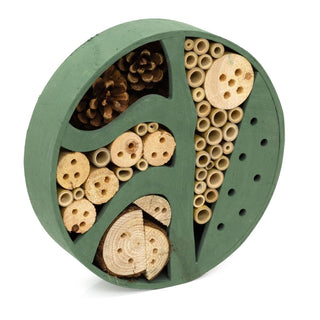 Round Wooden Insect Hotel | Bee & Bug House Natural Habitat for Garden Insects