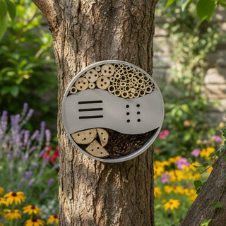 Round Wooden Insect Hotel | Bee & Bug House Natural Habitat for Garden Insects