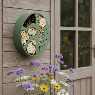 Round Wooden Insect Hotel | Bee & Bug House Natural Habitat for Garden Insects